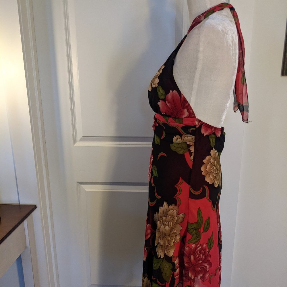 soprano neck-tie red brown pink black floral dress - Picture 3 of 6
